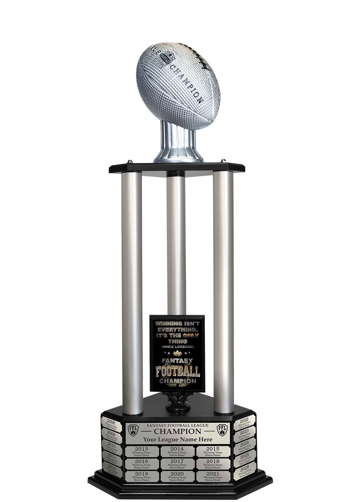 TrophySmack 26"-56" Perpetual Fantasy Football Trophy - Silver Football
